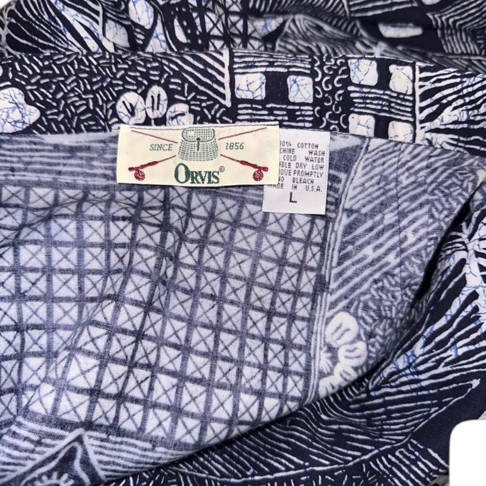 Vintage Orvis Women’s 100% Cotton Navy & White Floral Wrap Skirt ~ Size L - Picture 3 of 6